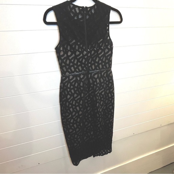 Vince Camuto Black Patterned Midi Dress Leather Stripes Lined Size 2 Whimsigoth - Picture 11 of 16